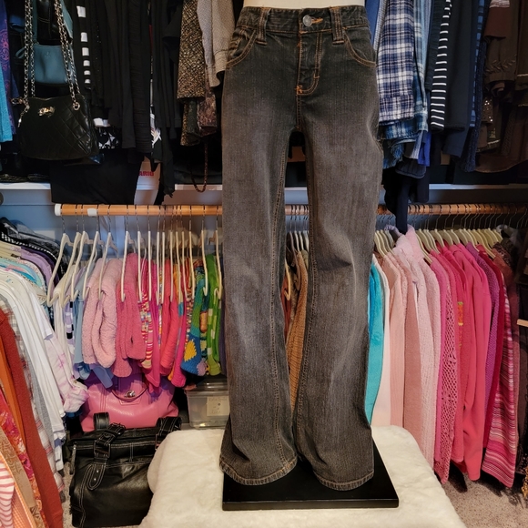 SO ♡ Sweet Black STRETCH Denim Gold Trim Stitching Fit 'n Flare Jeans 1 - Picture 10 of 17